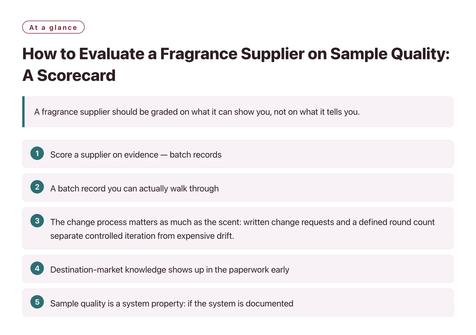 How to Evaluate a Fragrance Supplier on Sample Quality: A Scorecard——全文要点速览